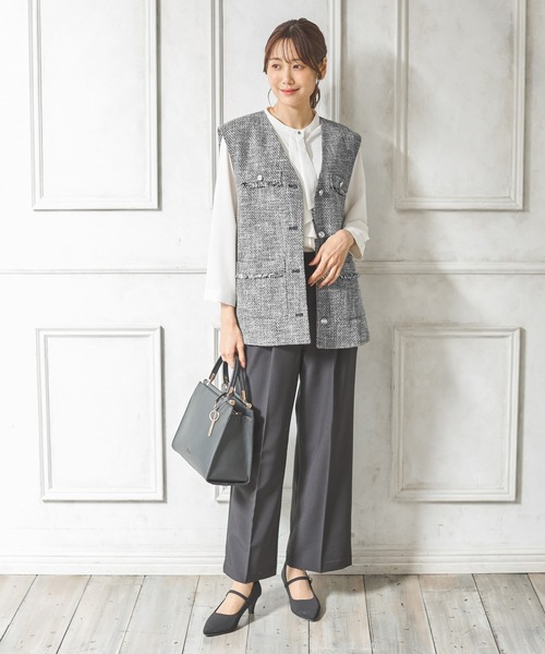 Honeys(ハニーズ)の「8分袖ボウタイブラウス(シャツ/ブラウス・レディース・ホワイト/ライトグレー/ネイビー/ミント/スモークピンク・S/M/L/LL/3L)」の9枚目の写真