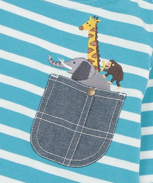 kladskap（クレードスコープ）の「ポケットからアニマルボーダー長袖Ｔシャツ（Tシャツ/カットソー・キッズ・ターコイズブルー/オフホワイト・130cm/120cm/110cm/100cm/90cm/80ｃｍ）」の10枚目の写真