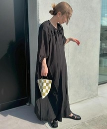 nissen（ニッセン）の「リネンライクラグラン袖スキッパーギャザーワンピース （選べる着丈）（ワンピース）」