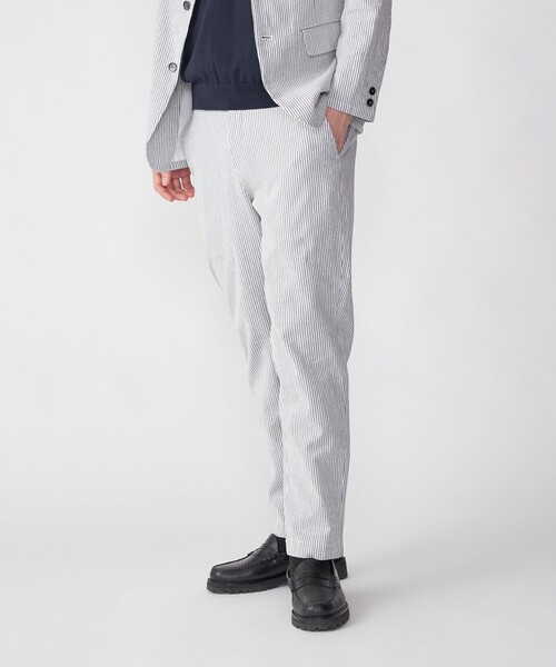 SHIPS（シップス）の「SHIPS:〈手洗い可能/セットアップ対応〉サフィラン リネン ソロ サッカー パンツ（スラックス・メンズ・チャコールグレー/ネイビー・SMALL/MEDIUM/LARGE/X-LARGE）」の3枚目の写真