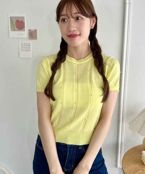 Loueme（ルエム）の「メニーパールニットトップス（ニット/セーター・レディース・ピンク/ブラック/アイボリー/イエロー/ライトグリーン・FREE）」の11枚目の写真