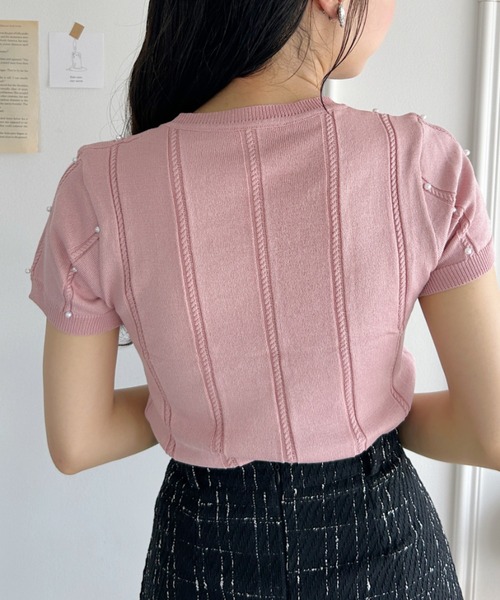 Loueme（ルエム）の「メニーパールニットトップス（ニット/セーター・レディース・ピンク/ブラック/アイボリー/イエロー/ライトグリーン・FREE）」の6枚目の写真