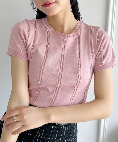 Loueme（ルエム）の「メニーパールニットトップス（ニット/セーター・レディース・ピンク/ブラック/アイボリー/イエロー/ライトグリーン・FREE）」の13枚目の写真