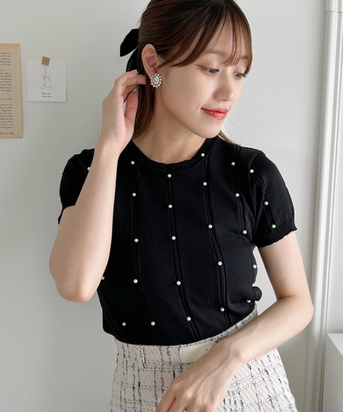 Loueme（ルエム）の「メニーパールニットトップス（ニット/セーター・レディース・ピンク/ブラック/アイボリー/イエロー/ライトグリーン・FREE）」の18枚目の写真