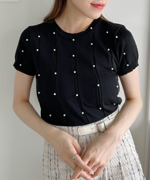 Loueme（ルエム）の「メニーパールニットトップス（ニット/セーター・レディース・ピンク/ブラック/アイボリー/イエロー/ライトグリーン・FREE）」の16枚目の写真