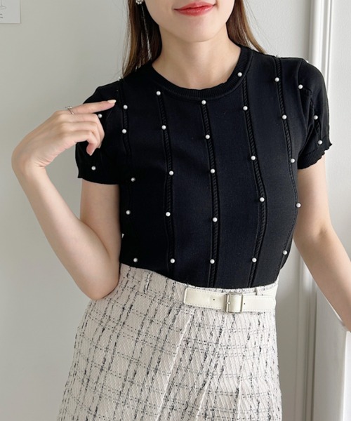 Loueme（ルエム）の「メニーパールニットトップス（ニット/セーター・レディース・ピンク/ブラック/アイボリー/イエロー/ライトグリーン・FREE）」の17枚目の写真
