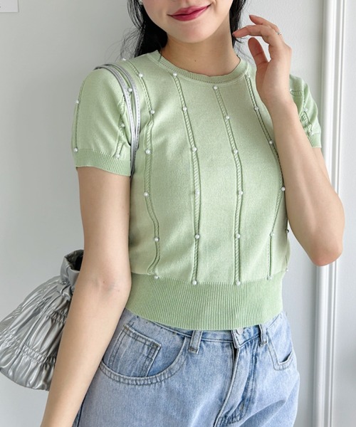 Loueme（ルエム）の「メニーパールニットトップス（ニット/セーター・レディース・ピンク/ブラック/アイボリー/イエロー/ライトグリーン・FREE）」の22枚目の写真