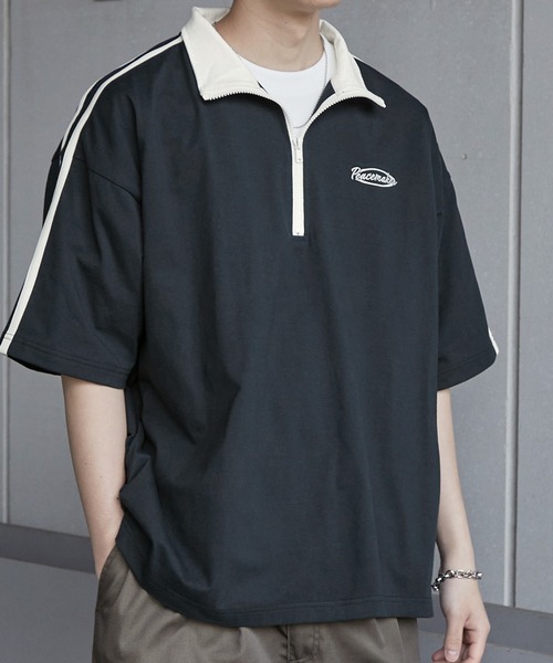 Anchor Smith(アンカー スミス)の「オーバーサイズ サイドライン ハーフジップ半袖Tシャツ(Tシャツ/カットソー・メンズ・ホワイト/ブラック/チャコール/ネイビー/ボルドー/グリーン/グレイッシュブルー・M/L)」の6枚目の写真