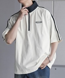 オーバーサイズ サイドライン ハーフジップ半袖Tシャツ