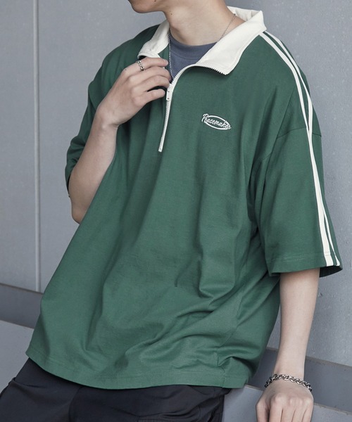 Anchor Smith(アンカー スミス)の「オーバーサイズ サイドライン ハーフジップ半袖Tシャツ(Tシャツ/カットソー・メンズ・ホワイト/ブラック/チャコール/ネイビー/ボルドー/グリーン/グレイッシュブルー・M/L)」の5枚目の写真