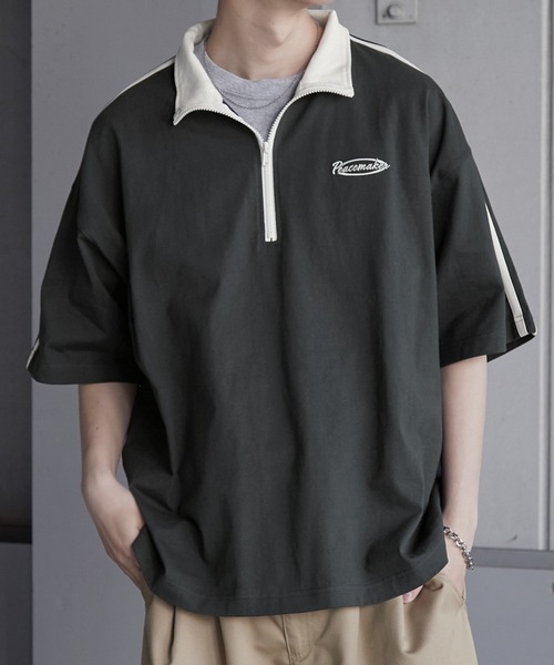 Anchor Smith(アンカー スミス)の「オーバーサイズ サイドライン ハーフジップ半袖Tシャツ(Tシャツ/カットソー・メンズ・ホワイト/ブラック/チャコール/ネイビー/ボルドー/グリーン/グレイッシュブルー・M/L)」の4枚目の写真