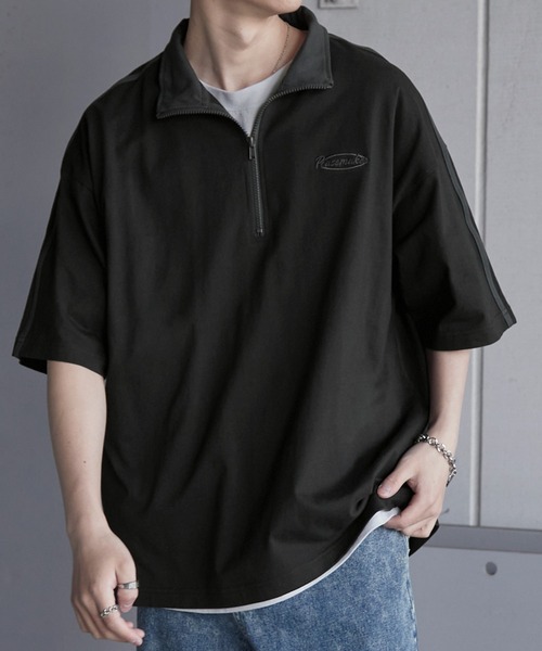 Anchor Smith(アンカー スミス)の「オーバーサイズ サイドライン ハーフジップ半袖Tシャツ(Tシャツ/カットソー・メンズ・ホワイト/ブラック/チャコール/ネイビー/ボルドー/グリーン/グレイッシュブルー・M/L)」の3枚目の写真