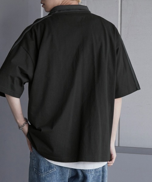 セール】オーバーサイズ サイドライン ハーフジップ半袖Tシャツ