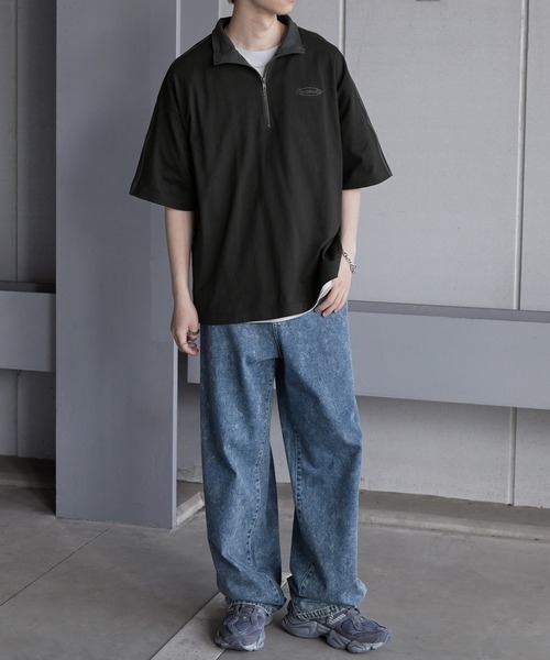 メンズ ジップップTシャツ ライン ハーフジップ 半袖 a1307 JAM & LINK tシャツ ハーフジップ 半袖Tシャツ キッズ 子供服