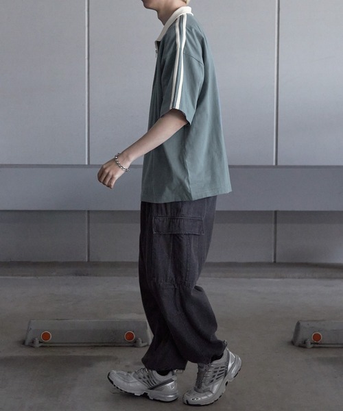 Anchor Smith(アンカー スミス)の「オーバーサイズ サイドライン ハーフジップ半袖Tシャツ(Tシャツ/カットソー・メンズ・ホワイト/ブラック/チャコール/ネイビー/ボルドー/グリーン/グレイッシュブルー・M/L)」の13枚目の写真