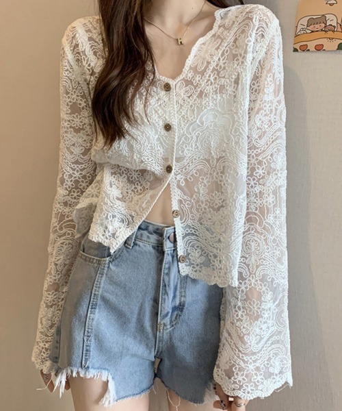 Miniministore(ミニミニストア)の「レースブラウス カーディガン Vネック(カーディガン/ボレロ・レディース・ベージュ/ホワイト・FREE)」の3枚目の写真