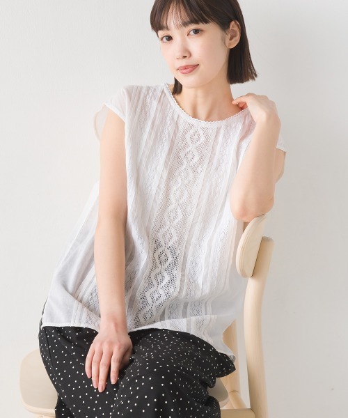 OMNES(オムネス)の「コットンボイルフロントレースノースリーブプルオーバー(シャツ/ブラウス・レディース・ベージュ/ホワイト/ブラック/ブルー・FREE)」の22枚目の写真
