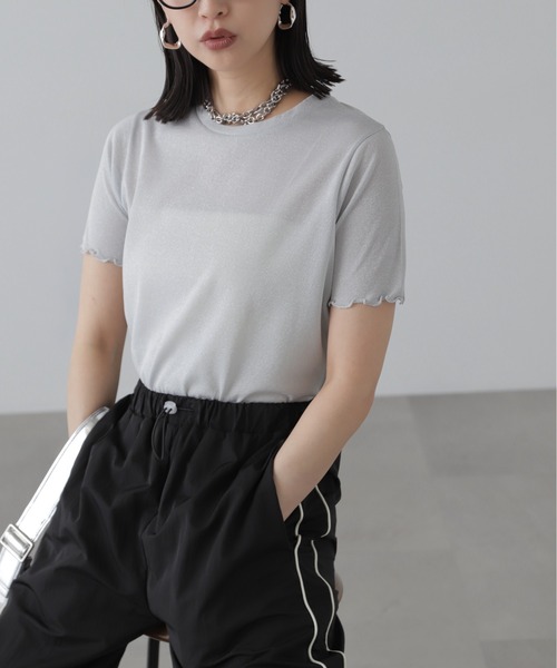 FREE'S MART（フリーズマート）の「◆ラメシアークルーネック半袖カットソー（Tシャツ/カットソー・レディース・ブラック/グレー/ライトグリーン・FREE）」の3枚目の写真