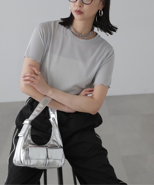 FREE'S MART（フリーズマート）の「◆ラメシアークルーネック半袖カットソー（Tシャツ/カットソー・レディース・ブラック/グレー/ライトグリーン・FREE）」の16枚目の写真