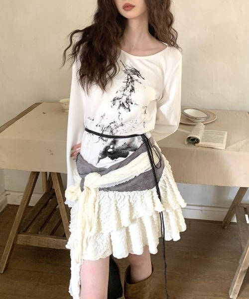 .KOM(ドットコム)の「A'GEM/9 × .kom 『.KOM/ドットケーオーエム』 グランジデザインスカート(スカート・レディース・ホワイト・S/M)」の5枚目の写真