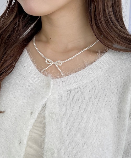 Heather（ヘザー）の「パールリボンネックレス　118770（ネックレス・レディース・ブラック/ホワイト・ONE SIZE）」の2枚目の写真