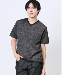 m.f.editorial（エムエフエディトリアル）の「メランジジャガード Vネック半袖Tシャツ（Tシャツ/カットソー・メンズ）」