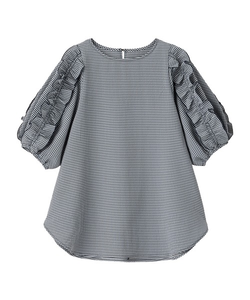 alotta(アロッタ)の「ギンガムチェック袖フリルブラウス(シャツ/ブラウス・レディース・ネイビー・X-LARGE/LARGE/MEDIUM)」の4枚目の写真
