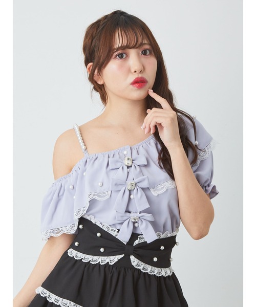Ank Rouge（アンクルージュ）の「ワンショルリボンブラウス（シャツ/ブラウス・レディース・ホワイト/ブラック/ブルー・M）」の4枚目の写真