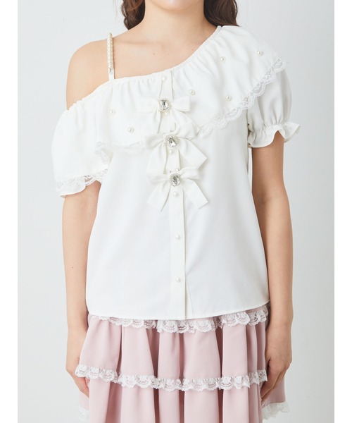 Ank Rouge（アンクルージュ）の「ワンショルリボンブラウス（シャツ/ブラウス・レディース・ホワイト/ブラック/ブルー・M）」の7枚目の写真