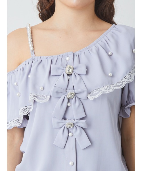 Ank Rouge（アンクルージュ）の「ワンショルリボンブラウス（シャツ/ブラウス・レディース・ホワイト/ブラック/ブルー・M）」の13枚目の写真