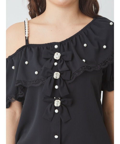 Ank Rouge（アンクルージュ）の「ワンショルリボンブラウス（シャツ/ブラウス・レディース・ホワイト/ブラック/ブルー・M）」の14枚目の写真