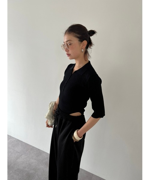 HANNE（アン）の「ハーフスリーブポロニットボディスーツ（ニット/セーター・レディース・ブラック/グレー/ベージュ/その他1・FREE）」の7枚目の写真