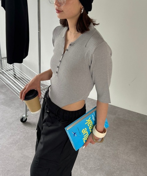 HANNE（アン）の「ハーフスリーブポロニットボディスーツ（ニット/セーター・レディース・ブラック/グレー/ベージュ/その他1・FREE）」の15枚目の写真