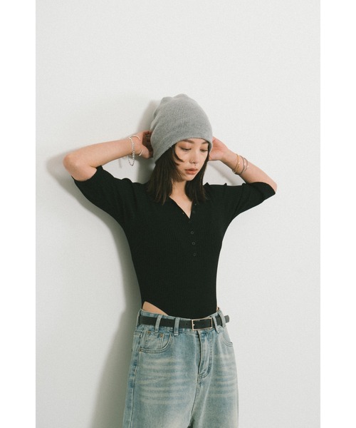 HANNE（アン）の「ハーフスリーブポロニットボディスーツ（ニット/セーター・レディース・ブラック/グレー/ベージュ/その他1・FREE）」の16枚目の写真