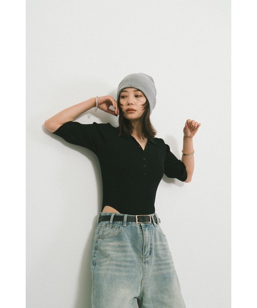 HANNE（アン）の「ハーフスリーブポロニットボディスーツ（ニット/セーター・レディース・ブラック/グレー/ベージュ/その他1・FREE）」の17枚目の写真