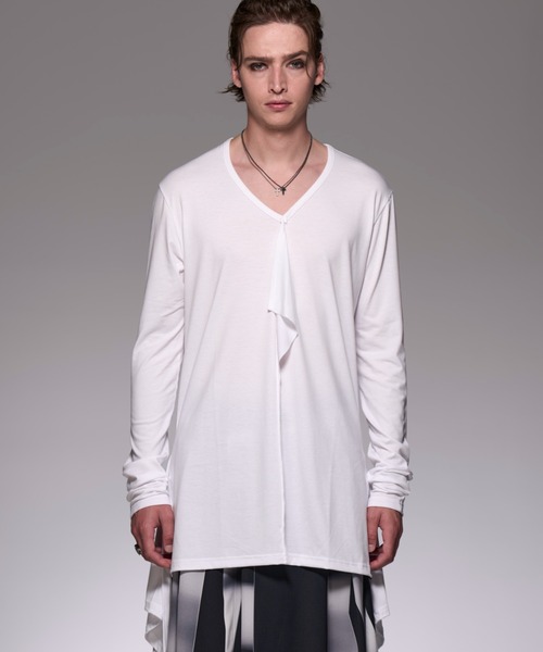 桜井着 キリュウキリュウ Vネックレイヤードカットソーシャツ M 白黒 kiryuyrik - Layered V-Neck T-Shirt / レイヤード Vネック Tシャツ