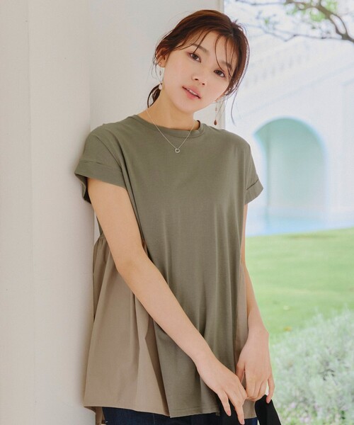 Tiaclasse(ティアクラッセ)の「【洗える】バイオシルケット裾フリルプルオーバー(Tシャツ/カットソー・レディース・グレイッシュベージュ/オフホワイト/ネイビー・M/L)」の21枚目の写真