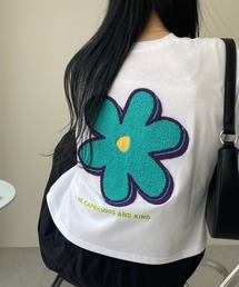 サガラ刺繍 クロップド フラワー Tシャツ