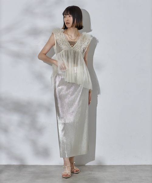 each（イーチ）の「シャイニープリーツタイトスカート（スカート・レディース・イエローゴールド/シルバー/ブラック・FREE）」の14枚目の写真