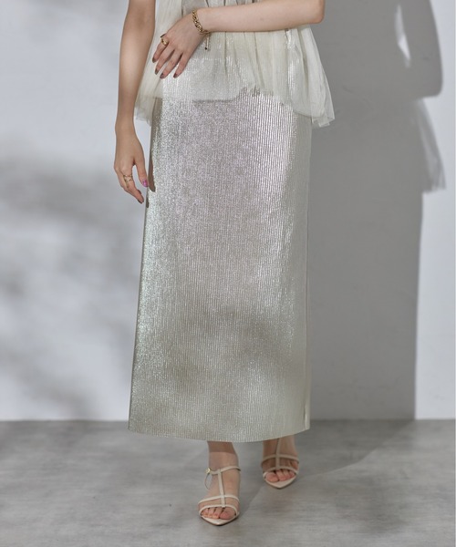 each（イーチ）の「シャイニープリーツタイトスカート（スカート・レディース・イエローゴールド/シルバー/ブラック・FREE）」の17枚目の写真
