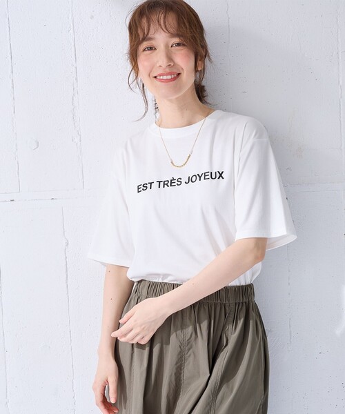 ANY(エニィ)の「【汗ジミ防止加工】シルケットスムース半袖ロゴTシャツ(Tシャツ/カットソー・レディース・ブラック系/ホワイト系/ライトグレー系・4)」の1枚目の写真