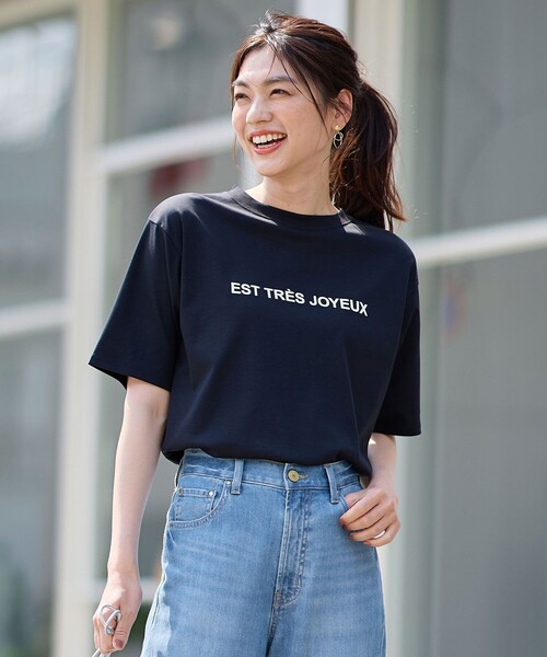 ANY(エニィ)の「【汗ジミ防止加工】シルケットスムース半袖ロゴTシャツ(Tシャツ/カットソー・レディース・ブラック系/ホワイト系/ライトグレー系・4)」の2枚目の写真