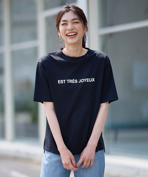 ANY(エニィ)の「【汗ジミ防止加工】シルケットスムース半袖ロゴTシャツ(Tシャツ/カットソー・レディース・ブラック系/ホワイト系/ライトグレー系・4)」の4枚目の写真