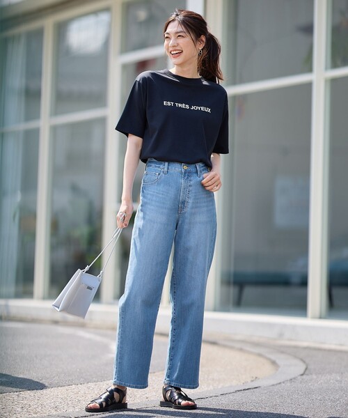 ANY(エニィ)の「【汗ジミ防止加工】シルケットスムース半袖ロゴTシャツ(Tシャツ/カットソー・レディース・ブラック系/ホワイト系/ライトグレー系・4)」の7枚目の写真