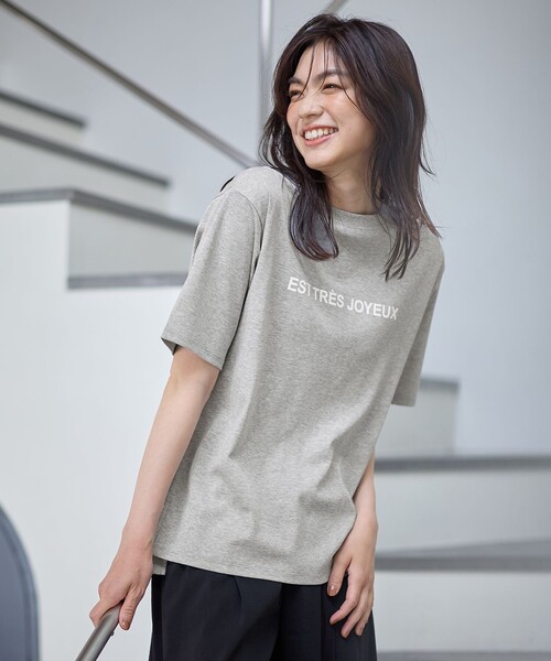 ANY(エニィ)の「【汗ジミ防止加工】シルケットスムース半袖ロゴTシャツ(Tシャツ/カットソー・レディース・ブラック系/ホワイト系/ライトグレー系・4)」の10枚目の写真