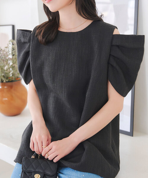 セール】ボリュームショルダーツイードトップス（シャツ/ブラウス