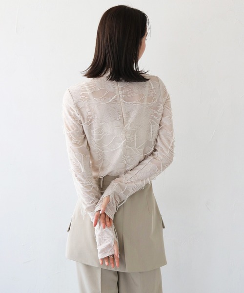 CLEIO(クレイオ)の「【CLEIO】花ジャガードシースルートップス(Tシャツ/カットソー・レディース・アイボリー・FREE)」の7枚目の写真