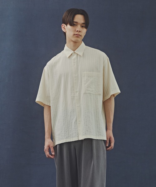 NANO universe(ナノユニバース)の「「Commonuse」コットンストライプジャガードシャツ(シャツ/ブラウス・メンズ・ブラック/ベージュ系その他・L/M)」の8枚目の写真