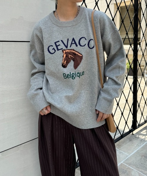 GEVACO（ゲバコ）の「【GEVACO / ゲバコ】ホースサガラ刺繍プルオーバーニット（ニット/セーター・レディース・ネイビー/グレー/ベージュ系その他・LARGE/MEDIUM/SMALL）」の5枚目の写真