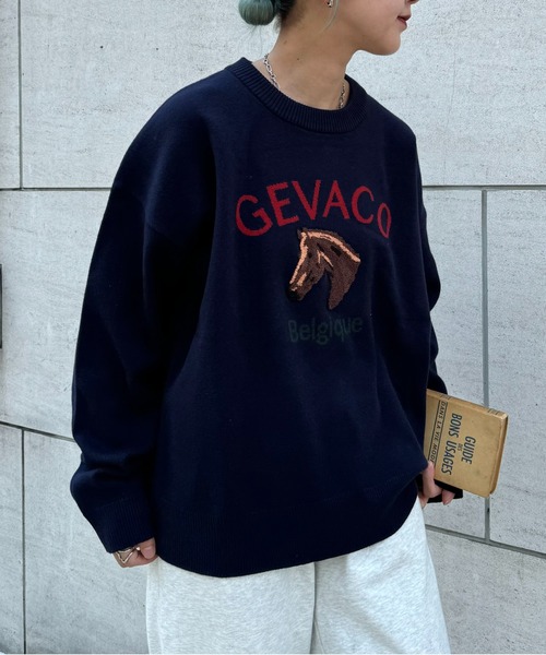 GEVACO（ゲバコ）の「【GEVACO / ゲバコ】ホースサガラ刺繍プルオーバーニット（ニット/セーター・レディース・ネイビー/グレー/ベージュ系その他・LARGE/MEDIUM/SMALL）」の14枚目の写真